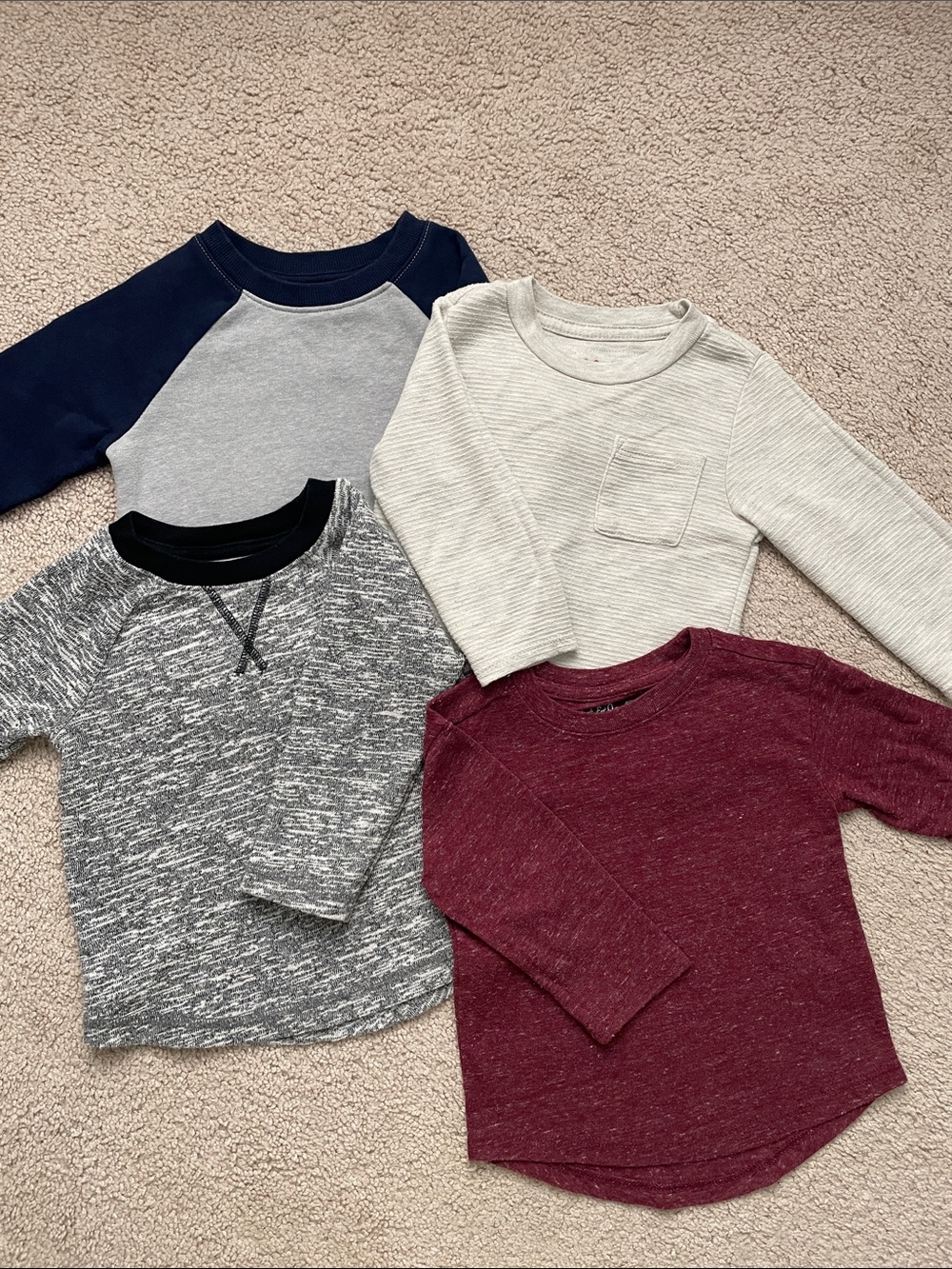 Kids Long-Sleeve Top Bundle - Navy, Gray, Cream, Maroon